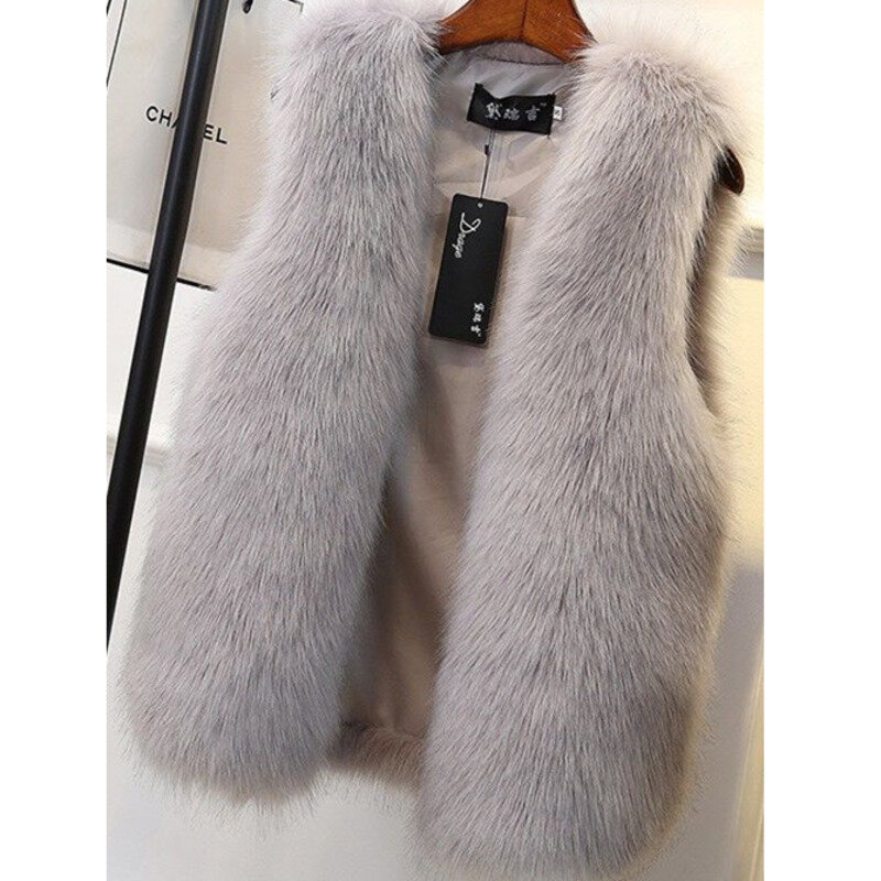 Fashion Faux Fur Vests For Women Winter Warm Waistcoat Sleeveless Thin Plush Waistcoat Coat White Black Gray Fur Vest