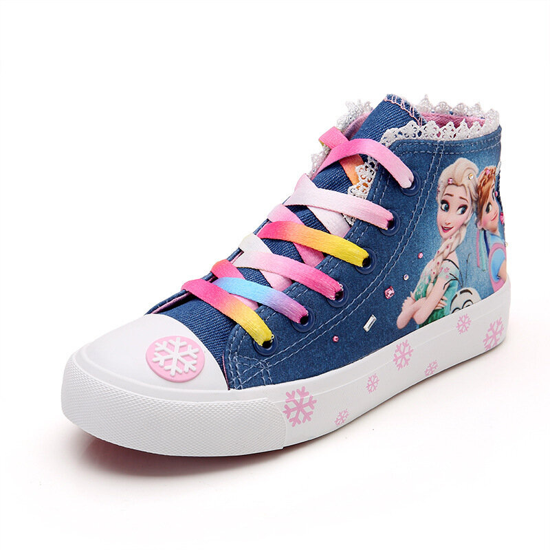 Disney congelado high-top sapatos casuais moda lona sneaker anna elsa dos desenhos animados menina lona botas de moda