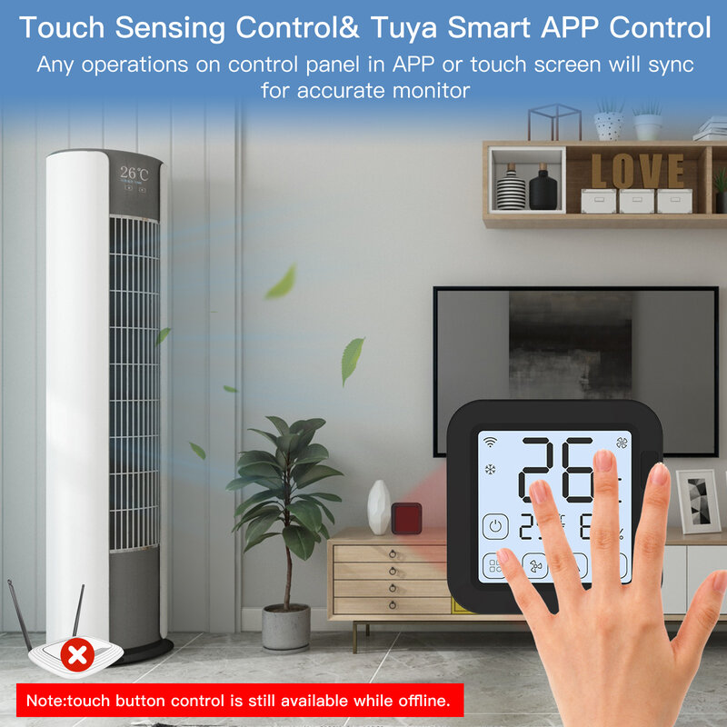 MOES-Controlador Termostato sem fio com tela LCD, Botão Touch, Built-in Temperatura e Sensor de Umidade, Wi-Fi, IR, Tuya, Alexa