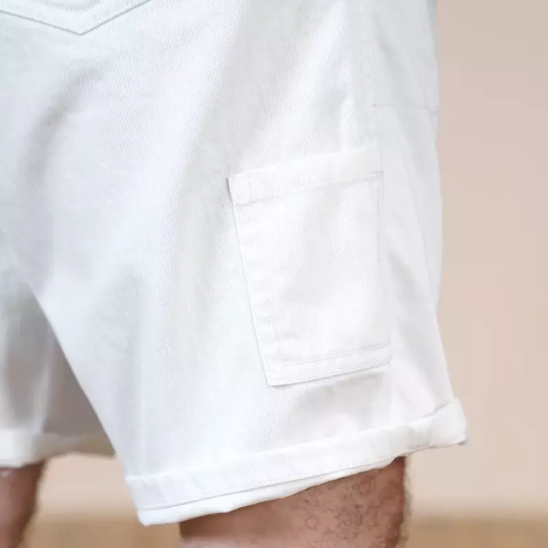Pantalones cortos vaqueros blancos de gran tamaño para hombre, pantalones cortos informales con múltiples bolsillos, 2022 algodón, ropa de talla grande, novedad de verano 100%