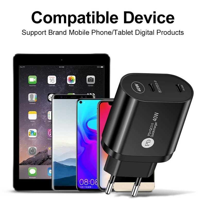 아이폰 12 프로 맥스 샤오미 삼성용 USB c타입 고속 충전기, PD 40W, QC3.0, 빠른 충전, EU 미국 영국 플러그, 벽 충전기, 전원 어댑터