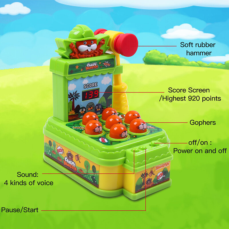 Mini juguete whac-a-mole para niños con martillo suave, luz de sonido, juego de Arcade electrónico, regalo interactivo educativo temprano