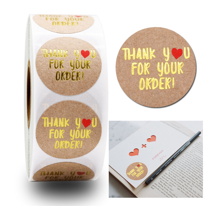 50-500 Stuks Ronde Goudfolie Dank U Voor Uw Bestelling Stickers 1 Inch Wedding Mooie Gift Cards Envelop afdichting Label Stickers