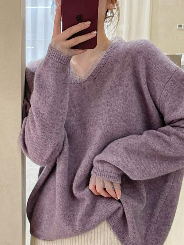 2022 jesienno-zimowy damski sweter koreański Fashion sweter z dekoltem typu V-neck Vintage zimowy luźny, dzianinowy ciepłe typu Oversize swetry dla kobiet