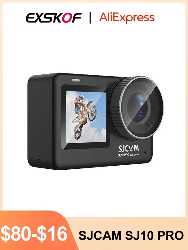 SJCAM SJ10 Pro Dual Screen, Action-Kamera, 4K 60FPS, WLAN, Gyro-Anti-Shake, 1300-mAh-Akku, 5 Meter wasserdicht, Helmkamera, Sport-DV, 2,33-Zoll-Touchscreen, Live-Streaming, Ambarella-Chip, Originalmarke SJCAM