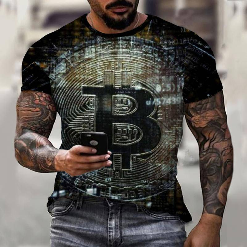 Bitcoin ใหม่ฤดูร้อนใหม่ชายเสื้อยืดสบายๆผู้ชาย0คอ Street แฟชั่น3D การพิมพ์บทคัดย่อแขนสั้น Clear สบาย
