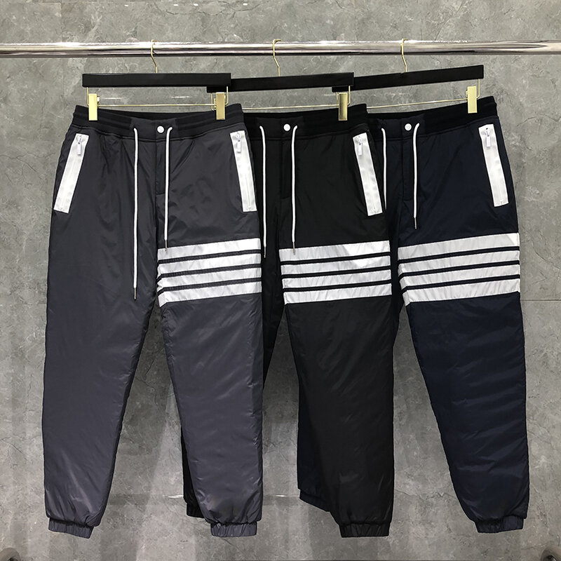 TB THOM Down Sweatpants Men Winter Casual Sports Trousers Panelled Tracksuit Bottoms Mens Jogger Track TB Thicked Pants