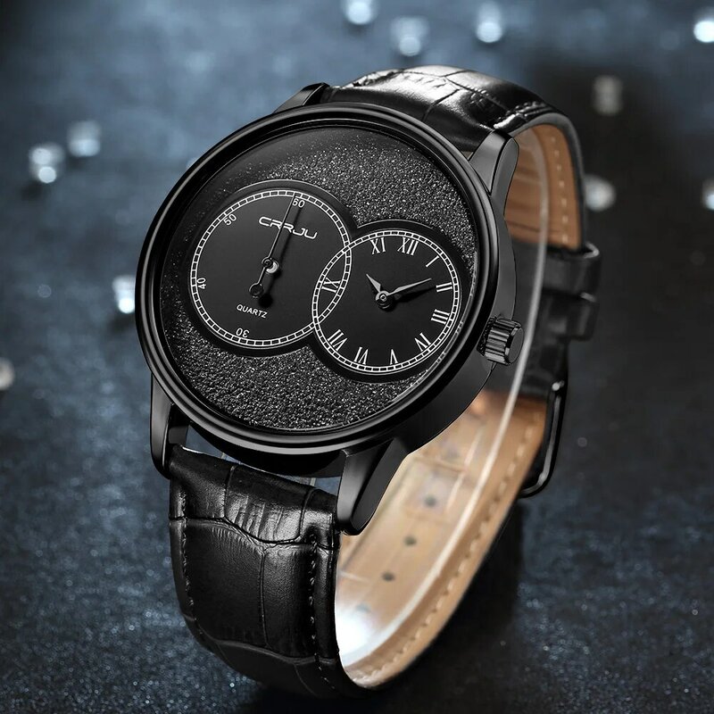 New Fashion Brand CRRJU Quartz Watch Leather Strap Men‘s Business Wristwatch Japan Movement Male Clock Relogio Masculino