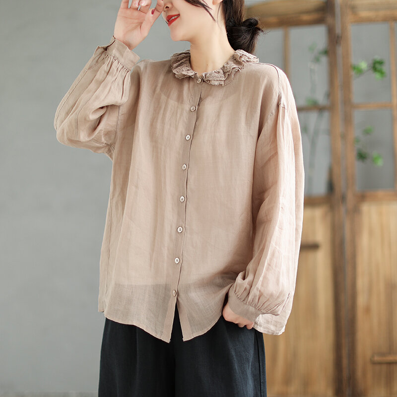 Sweet Korean Lace Polo Shirt Women's Long Sleeve 2023 Spring/summer New Shirt Loose Top
