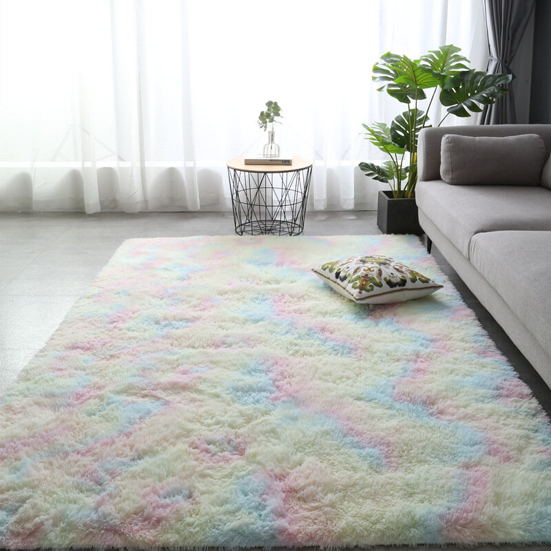 Soft Plush Living Room Carpet  Long FluffyTie Dyeing Bedroom Bedside Carpet Floor Rug Thick Velvet Mat Home Decor