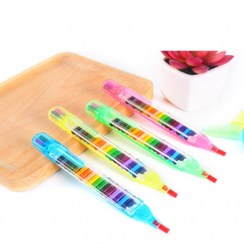 20สีดินสอสี Creative Kawaii ปากกา Graffiti นักเรียนเครื่องเขียนของขวัญเด็กภาพวาดขี้ผึ้งดินสอ1-3ชิ้น