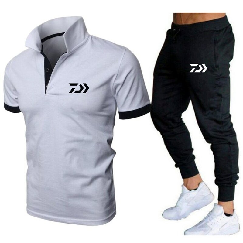 เสื้อโปโลผู้ชายและกางเกงขายาว2ชุดกางเกงจ๊อกกิ้งกีฬาแบรนด์ชายเสื้อยืดบาสเกตบอลเสื้อ s-3XL