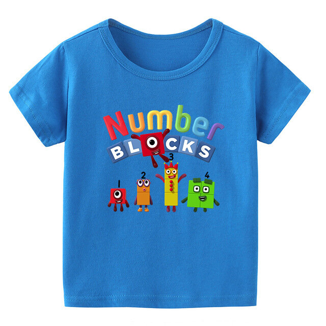 Pakaian Anak Blok Angka Lucu T-shirt Modis Musim Panas Anak Kaus Kartun Anak Laki-laki Bayi Atasan Kasual Lengan Pendek Anak Perempuan Balita