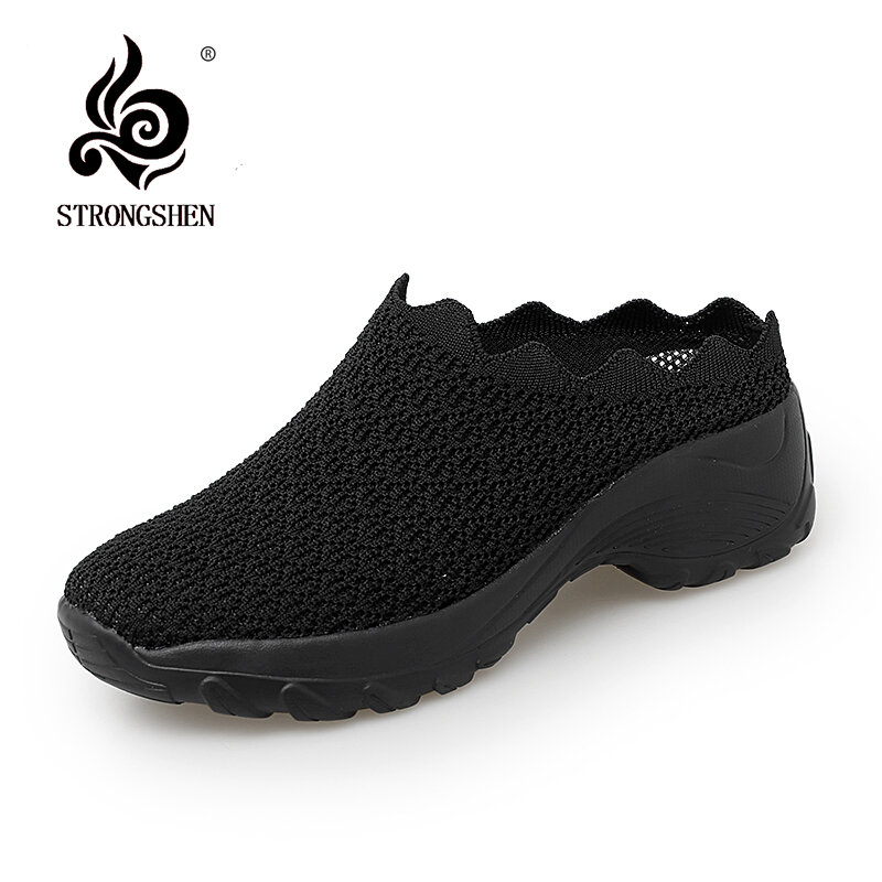 Strongshen sapatos femininos casuais respirável voar tecido sapatos femininos luz sapatos planos tênis casuais das senhoras apartamentos