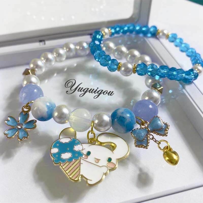 Креативный браслет Sanrio Cinnamoroll с кристаллами, милый браслет для девочек, жемчужный Коричный браслет, фотолампа, подарок на день Святого Валентина