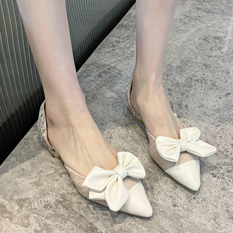 JMPRS Fashion Pleated Bowtie Pumps Women 2022 Autumn Pointed Toe Low Heels Shoes Woman Green Thick Heeled Party Shoes Female