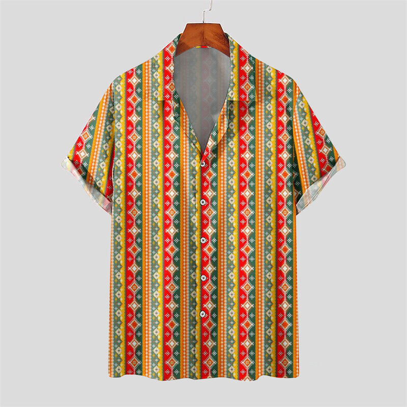 Повседневная модная Гавайская ретро-рубашка для мальчиков с коротким рукавом и отложным воротником цифровая 3D печать с коротким рукавом