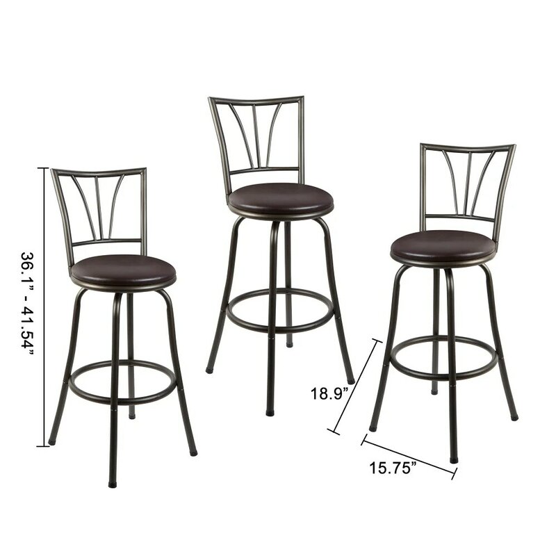 Металлические барные стулья Stetson с регулируемой высотой, набор из 3, черная барная фотолаборатория из 3