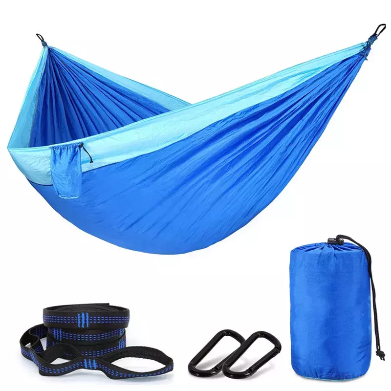 Hamaca de viaje con correas de árbol, paracaídas de nailon portátil y ligero para interiores y exteriores, mochila de viaje para acampar