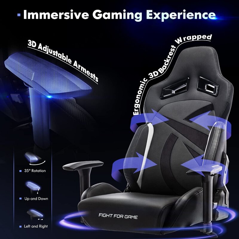 เก้าอี้ Office เก้าอี้ปรับได้3D พนักพิง Headrest Lumbar สนับสนุน Racing E-กีฬาคอมพิวเตอร์ Rolling หมุน (330ปอนด์)