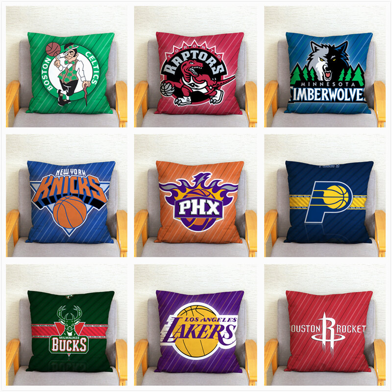 Basket Team Logo stampa fodera per cuscino Super Soft Short peluche federa cartoni animati motivi geometrici cuscini fodere decorazioni per la casa