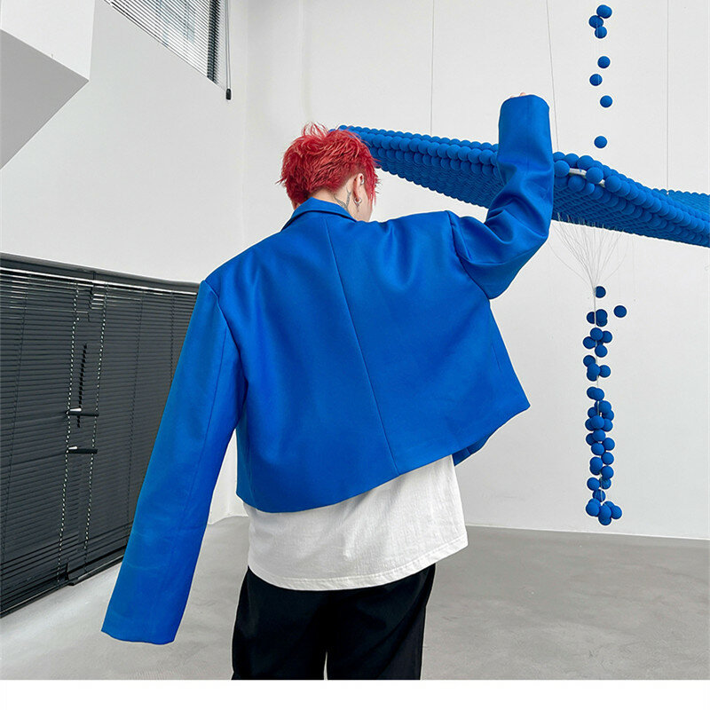 الرجال الفاخرة السترة معطف الأصلي مصمم سترة قصيرة الأزرق الملكي شيك اليابان نمط زر واحد سترة غير رسمية الشباب رجل الملابس