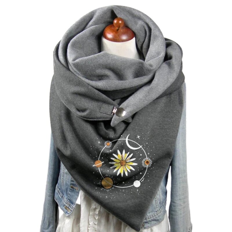 Women Scarf Winter Fashion Printing View Art Printed with Button Fashion Functional Soft Wrap Casual Warm Scarves Shawls