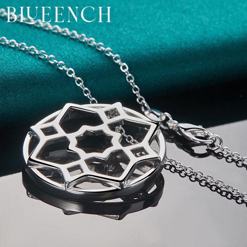 Blueench 925 prata esterlina octagon mandala pingente 16-30 Polegada corrente colar para festa feminina moda jóias