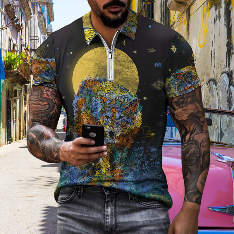 Мужская летняя рубашка-поло с коротким рукавом и 3D-принтом