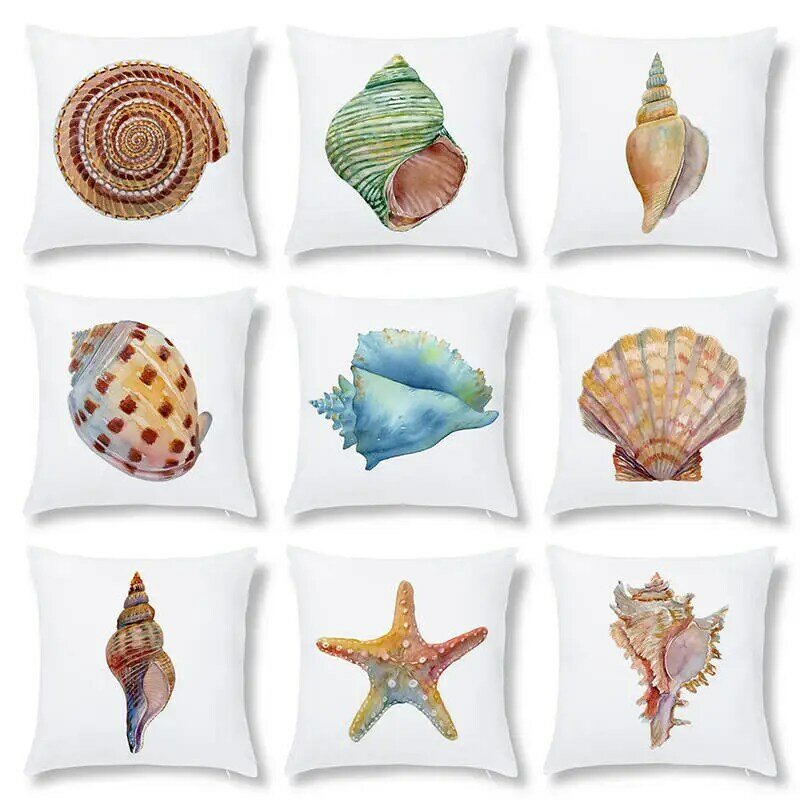 Concha padrão de concha capa de almofada estilo oceano sofá assento decoração jogar fronha concha impresso quadrado travesseiro capa