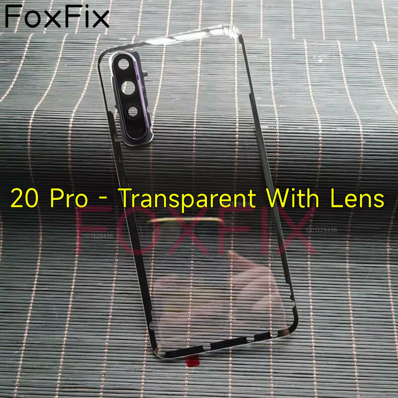 FoxFix Transparent Clear For Huawei Honor 9 10 20 Pro Battery Cover Back Glass Panel Rear Housing Case+Camera Lens Replacement