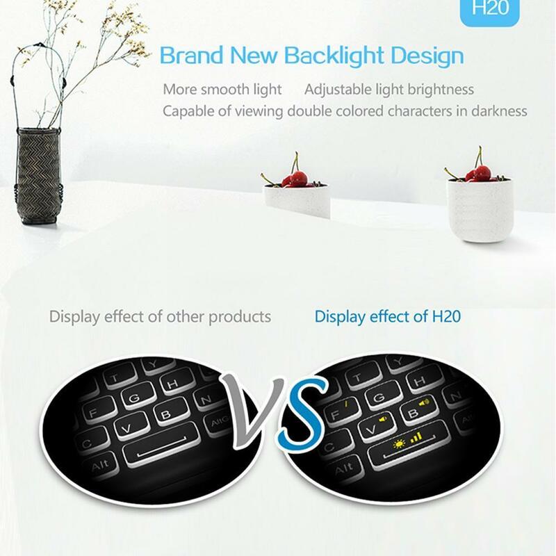 H20 Mouse Keyboard Jarak Jauh Nirkabel Mini Keyboard Nirkabel Ir Bersandar dengan Lampu Latar Led Multi Touchpad untuk Android Pc I4t6