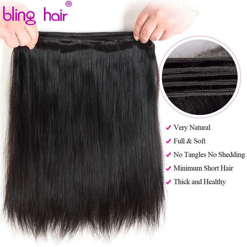 Braziliaanse Steil Haar Bundels 100% Human Hair Weave Bundels 1/3/5 Pcs Remy Hair Extensions Natuurlijke Gitzwart 16-30Inch Bling