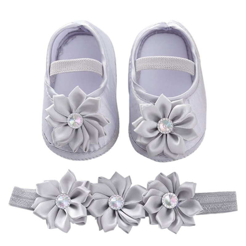 Weixinbuy Summer Baby Girl Lace Shoes Newborn Baby Flower Shoes + HairBand Set Cute Toddler Soft Prewalker 0-12 Months