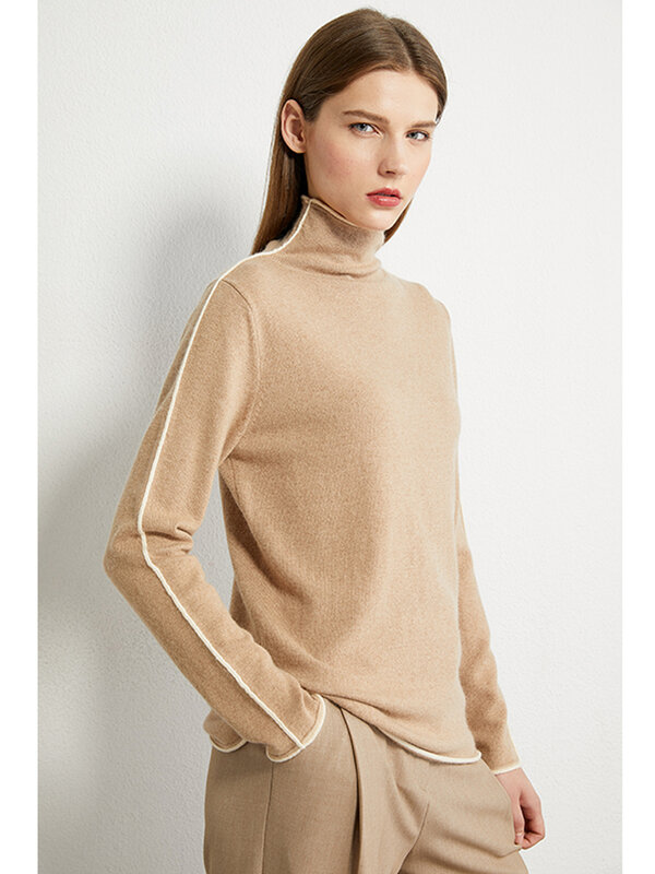 AMII minimalizm jesienno-zimowy sweter dla kobiet przyczynowy łączone Slim Fit damski swetry z golfem swetry dla kobiet 12040580