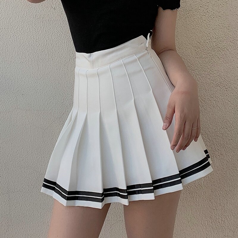 Falda de Golf para mujer, plisada de Estilo Vintage minifalda, a rayas, de cintura alta, estilo Kawaii, para verano, 7 colores
