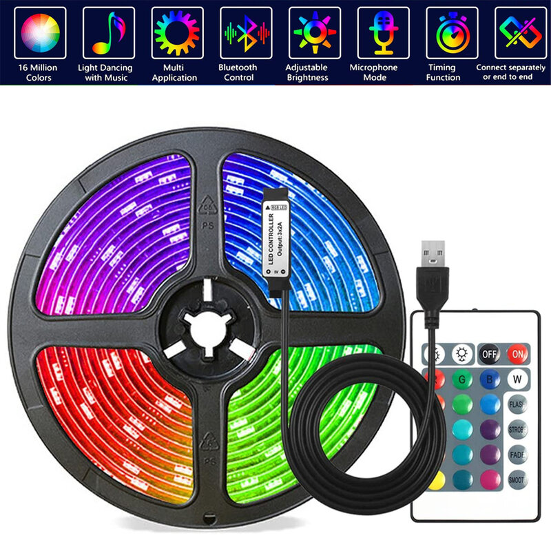 1M-20M LED Strip Light RGB 5050 USB Bluetooth DIY Smart Flexible Diode Suitable For Room Kitchen Party Decor Luces Holiday Gift