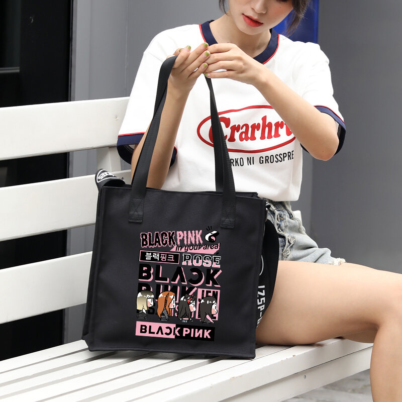 New Kpop group Blink Handbag cute Cartoon Shoulder Bag Satchel Black pink Canvas Bag