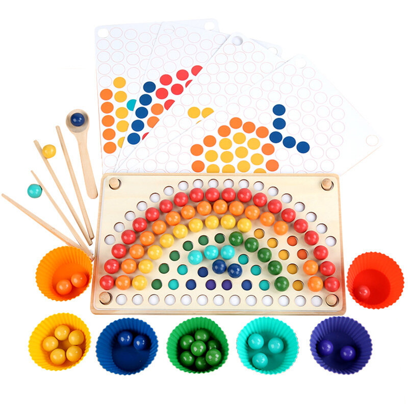 어린이 레인보우 보드 완구 클립 비즈 색상 정렬 퍼즐 인식 어린이를위한 대화 형 장난감 생일 선물