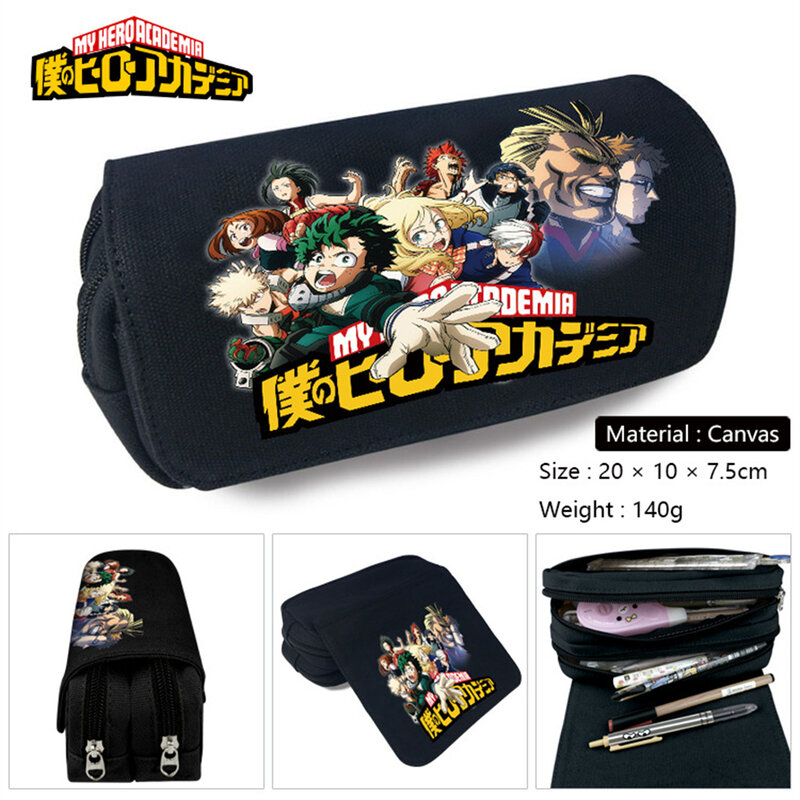 My Hero Academia Canvas Pencil Case Student Penbag Cartoon Printing Makeup Bag Cosmetic Cases Unisex Zip Stationery Bags Gifts