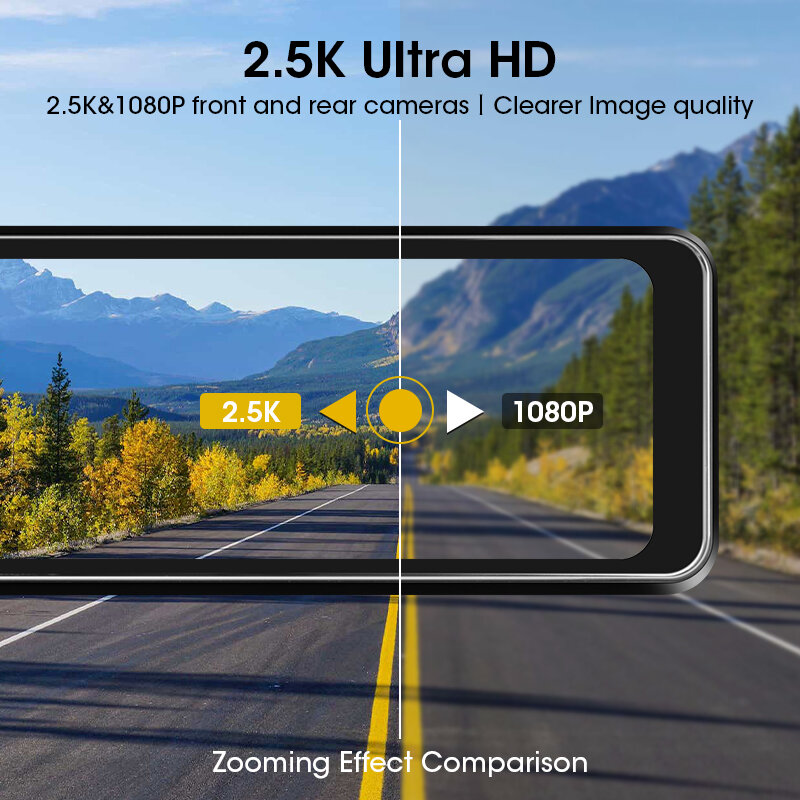 Vtopek 11 inche 2.5K جهاز تسجيل فيديو رقمي للسيارات مسجل فيديو HD عدسة مزدوجة مسجل فيديو الرؤية الخلفية عكس كاميرا 1080p السيارات داش كاميرا للرؤية الليل...
