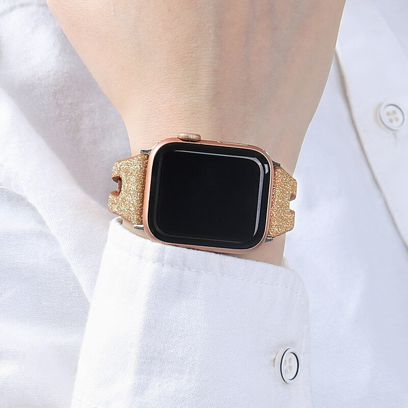 Bracelet en cuir brillant pour Apple Watch, à paillettes, pour femmes et filles, 38mm 40mm 41mm 42mm 44mm 45mm, pour iWatch série 7 6543