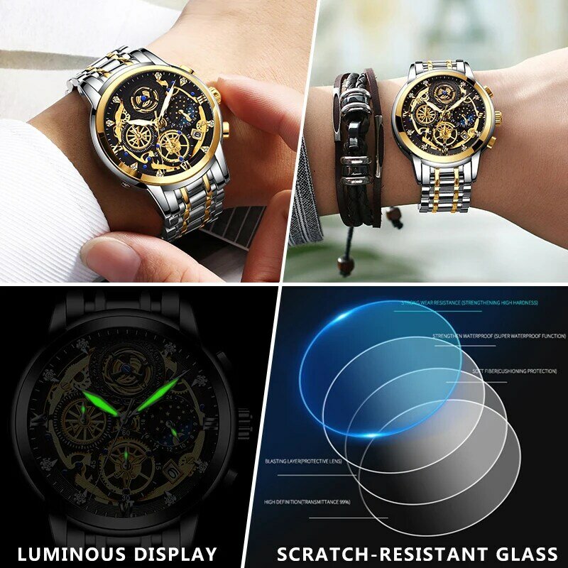 100%Original WISHDOIT montre homme luxe grande marque étanches montres-bracelets à quartz à la mode acier inoxydable d'affaires montres hommes horloge watch for men Waterproof Stainless steel Luxury wristwatch