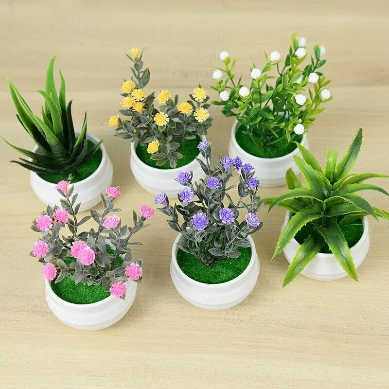 Plantas artificiais bonsai pequeno simulado pote de árvore grama falso flores para casa jardim escritório mesa decoração do quarto ornamentos