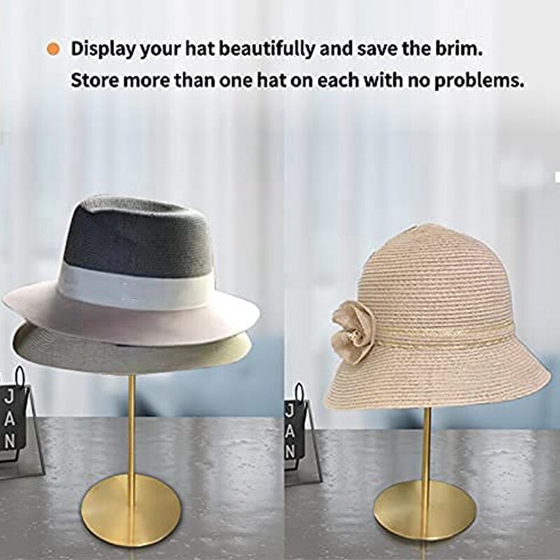 New 2Pcs Hat Display Rack, Sturdy Adjustable Cap / Wig Holder,Freestanding Hat Display Stand, Durable Stainless Steel