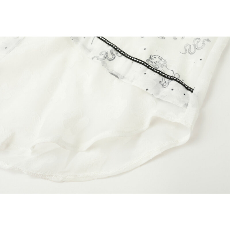 Jasna linia konstelacji drukuj biała koszula damska wiosna i lato nowy kołnierzyk POLO z długim rękawem kwiat Swallowtail cienka bluzka
