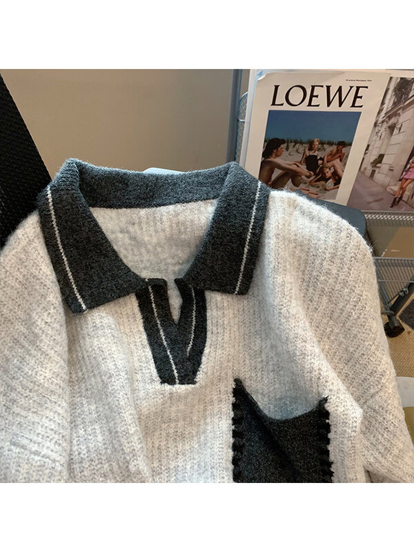 Женский трикотажный пуловер в стиле Харадзюку, свободный трикотажный мешковатый джемпер с длинным рукавом, свитер оверсайз, модель Y2K, 2022