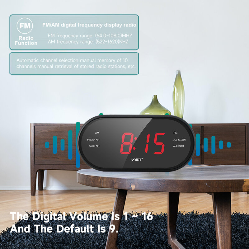 Sveglia digitale piccolo Mini orologio elettronico con ricarica USB Plun Radio FM AM per orologio da tavolo a LED per ufficio camera da letto