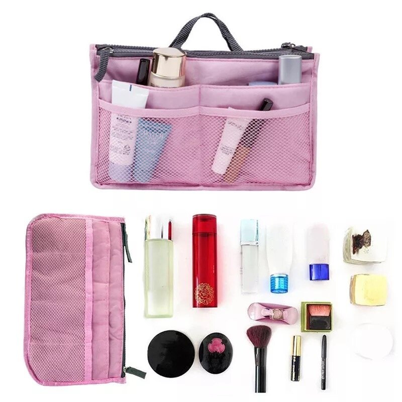 Bolsa de cosméticos multifunción, bolso organizador de nailon para insertar, bolso de belleza para mujer, bolsas de maquillaje de viaje, Neceser con doble cremallera
