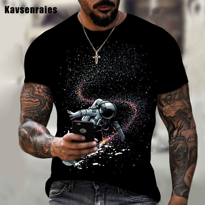 2022 venda quente espaço astronauta 3d impresso camiseta masculina moda verão casual manga curta hip hop streetwear topos de grandes dimensões